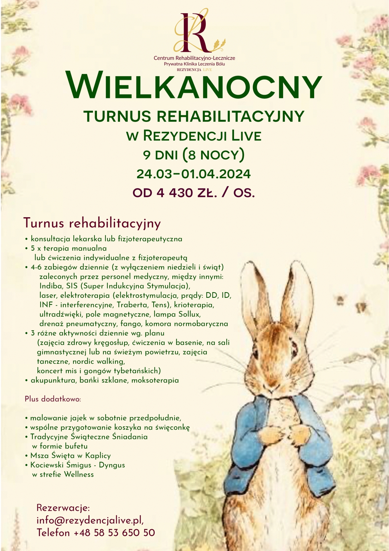 Turnus Rehabilitacyjny Wielkanocny w Rezydencji Live - 24.03-01.04.2024